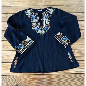 Vintage Tramo Switzerland Octoberfest Embroidered Top Size 40 Women’s Black